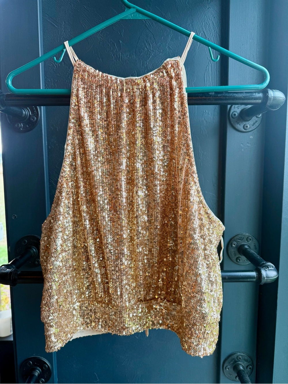 Free People Gold Sequin Halter Camisole